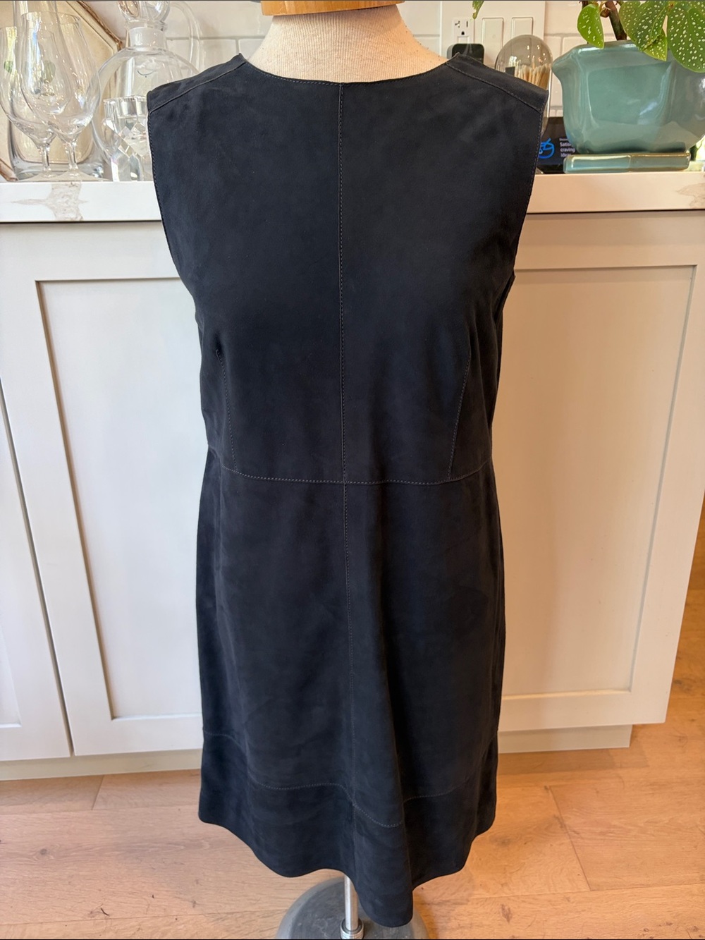 Hobbs Navy lambskin suede Classic Sleeveless A-Line Dress fully lined back zip
